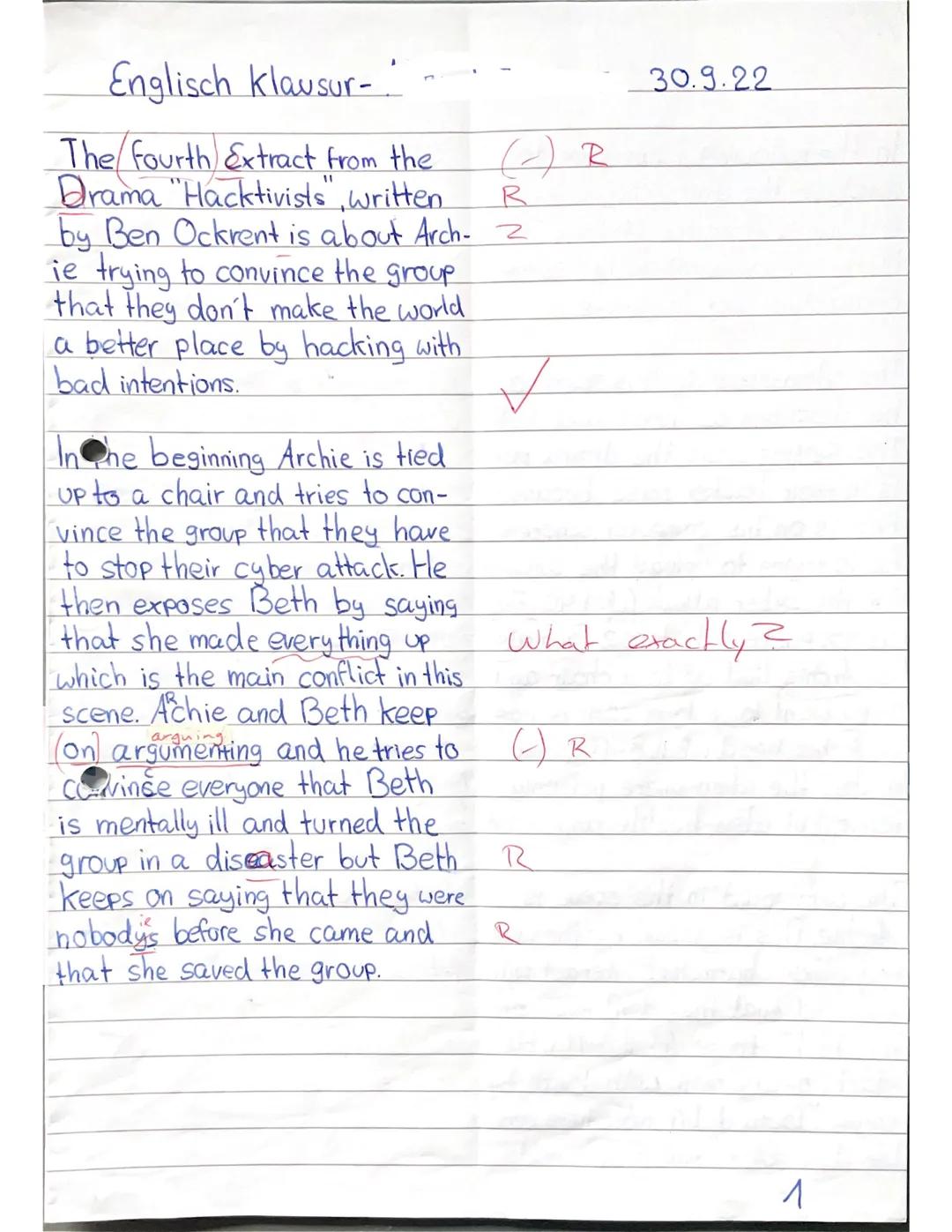 Englisch klausur-"
The fourth Extract from the
Drama "Hacktivists", written
by Ben Ockrent is about Arch-2
ie trying to convince the group
t