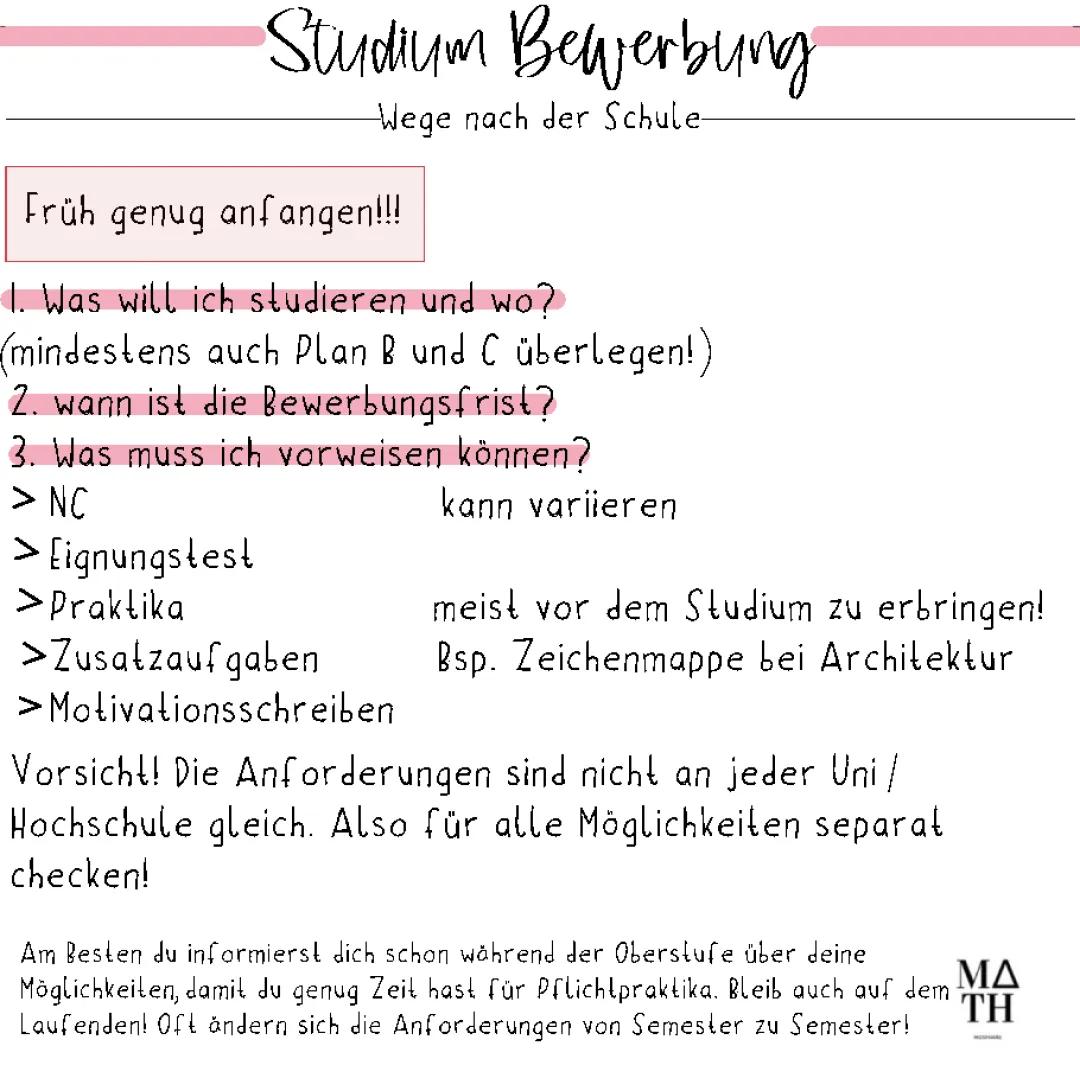 Studium Bewerbung