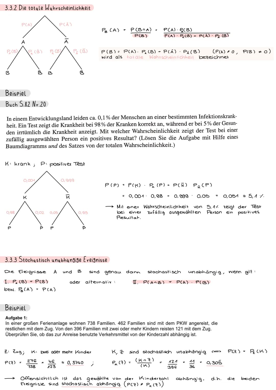 3.2 Baumdiagramme und Vierfeldertafeln
Vier feldertafeln dienen der zusammenfassenden
zwei Ausgangen:
absolute/
relative
Häufigkeit
A
Ā
Σ
Ge