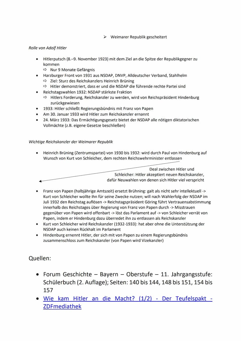 Das Ende der Weimarer Republik
Befürworter der Republik
- Politische Mitte für Demokratie und Republik; rechte und linke Parteien dagegen ->