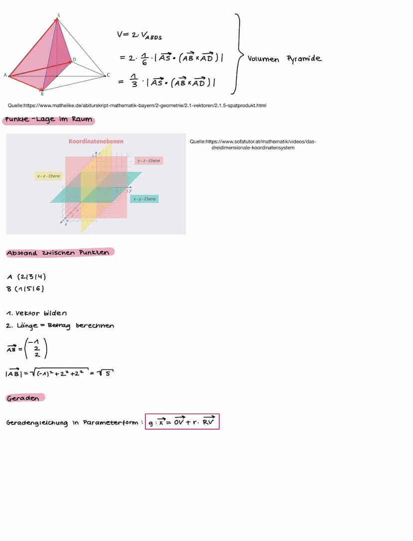 Skalarprodukt
wenn
Kreuzprodukt
n = RV₁₂ x RV₂
ab² = 0, dann sind à
Flächenberechnung von einem Parallelogramm
A= |axb1
h=
--(:)
a
с
A
D
A
F