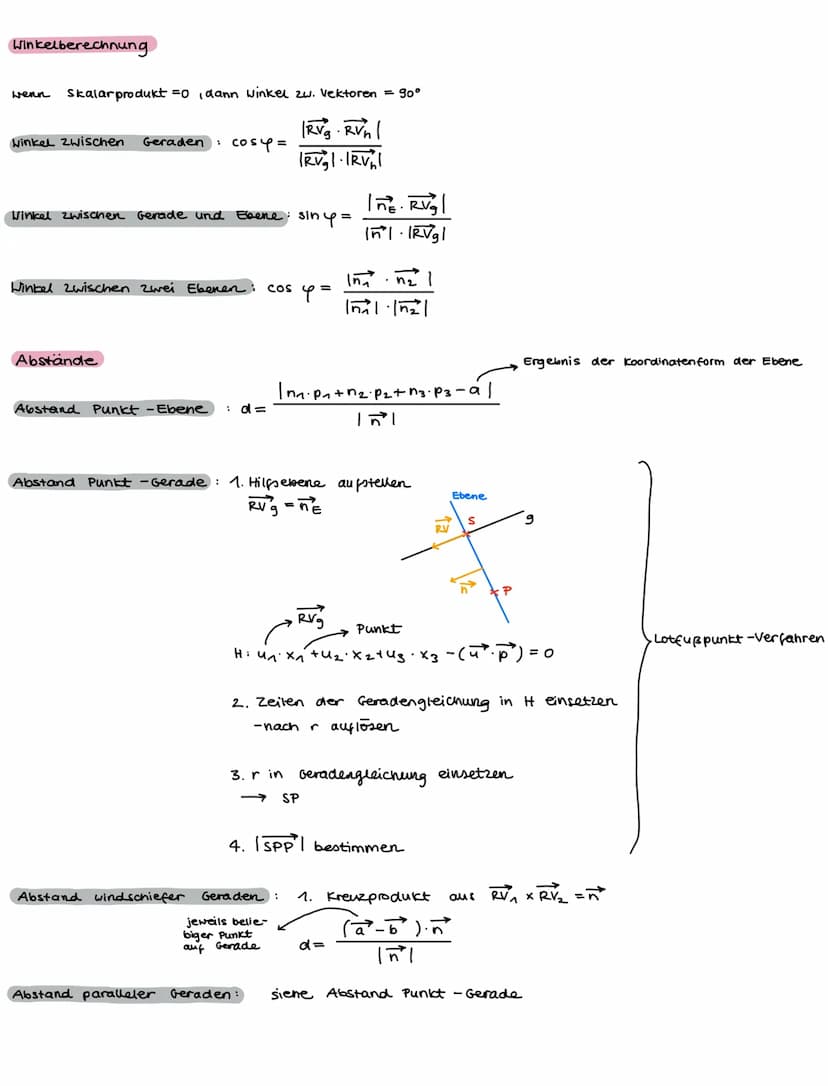 Skalarprodukt
wenn
Kreuzprodukt
n = RV₁₂ x RV₂
ab² = 0, dann sind à
Flächenberechnung von einem Parallelogramm
A= |axb1
h=
--(:)
a
с
A
D
A
F