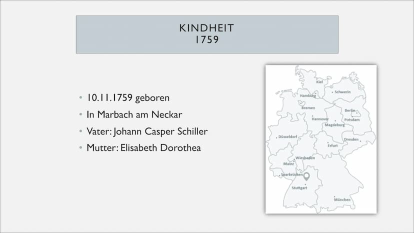 1759
Geburt in Marbach
am Neckar
1773-1780
Jura- und Medizin
Student
Johann Christoph Friedrich Schiller
1777-1781
die Räuber "
Dramen
Die W