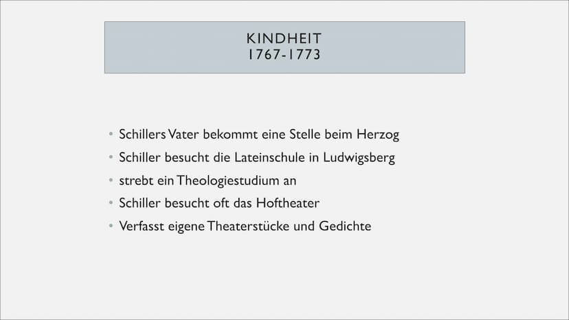 1759
Geburt in Marbach
am Neckar
1773-1780
Jura- und Medizin
Student
Johann Christoph Friedrich Schiller
1777-1781
die Räuber "
Dramen
Die W