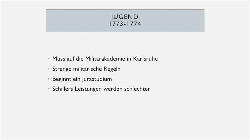 1759
Geburt in Marbach
am Neckar
1773-1780
Jura- und Medizin
Student
Johann Christoph Friedrich Schiller
1777-1781
die Räuber "
Dramen
Die W