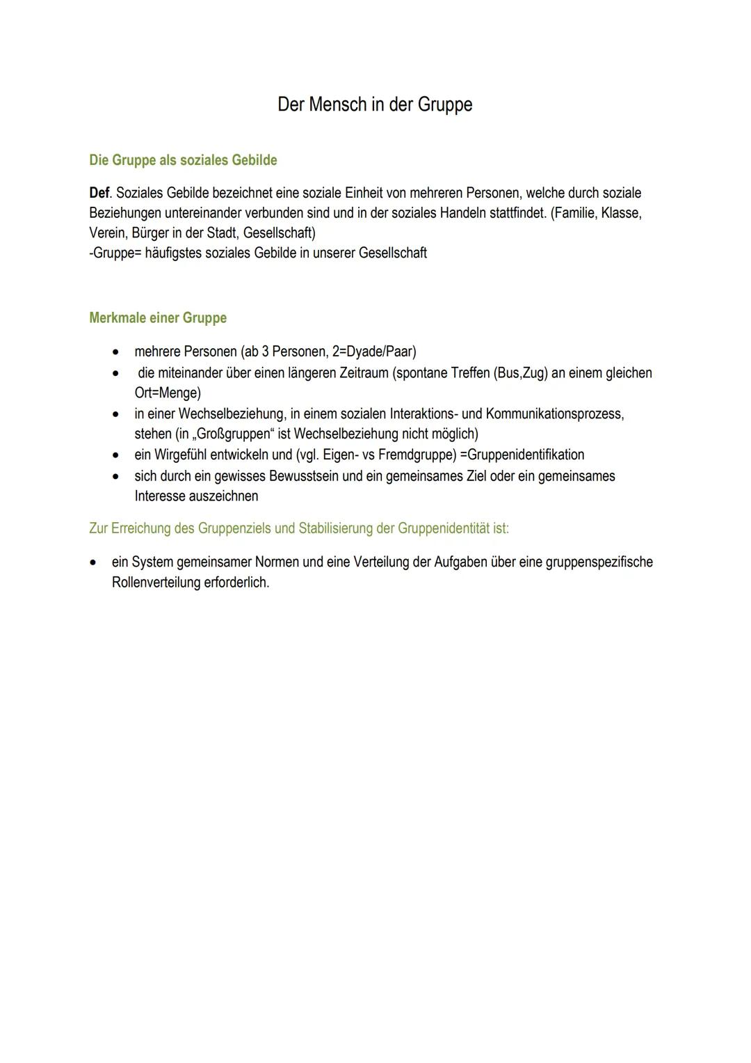 Die Gruppe als soziales Gebilde
Def. Soziales Gebilde bezeichnet eine soziale Einheit von mehreren Personen, welche durch soziale
Beziehunge