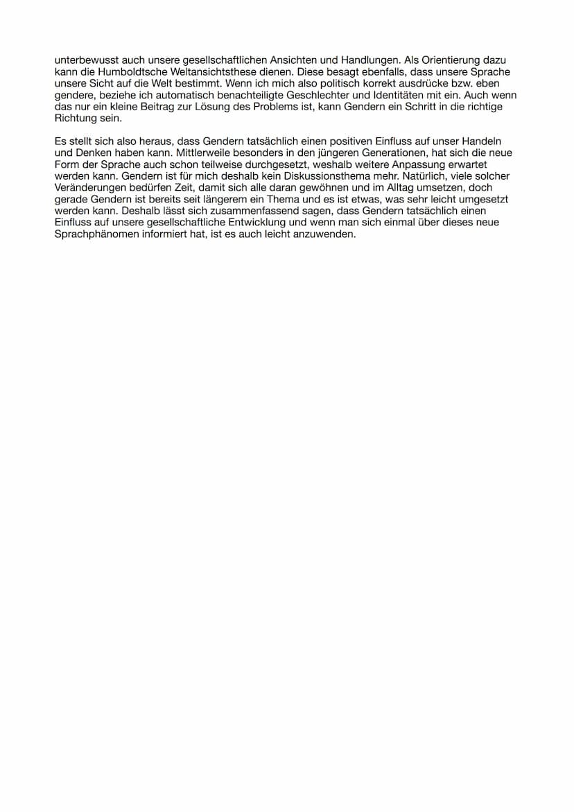 Michaela Fricke, 10.10.22
Textbezogene Erörterung zum Thema ,,Gendern"
Auch wenn sich mittlerweile viel in Richtung Gleichberechtigung von M