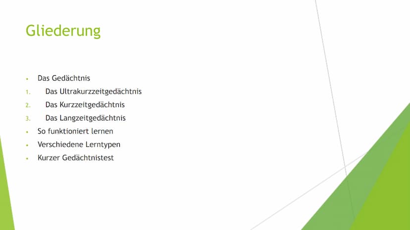 Lernen
Bio Gfs: Giulia Pototschnik 9d Gliederung
Das Gedächtnis
1. Das Ultrakurzzeitgedächtnis
Das Kurzzeitgedächtnis
Das Langzeitgedächtnis
