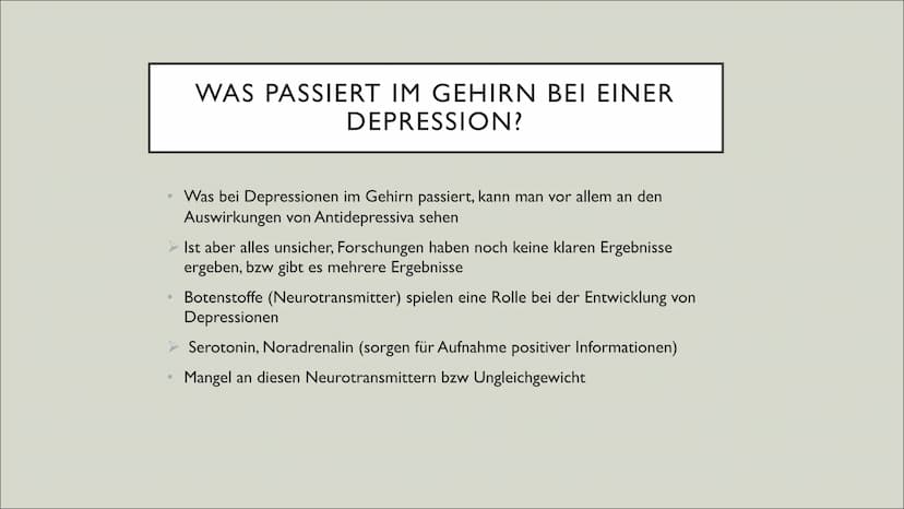 DEPRESSIONEN
Julie Klemm ●
●
●
●
Allgemeines
Fakten und Zahlen
Symptome
Psychosozial
Neurobiologisch
INHALT ●
●
ALLGEMEINES
Nicht zurückführ