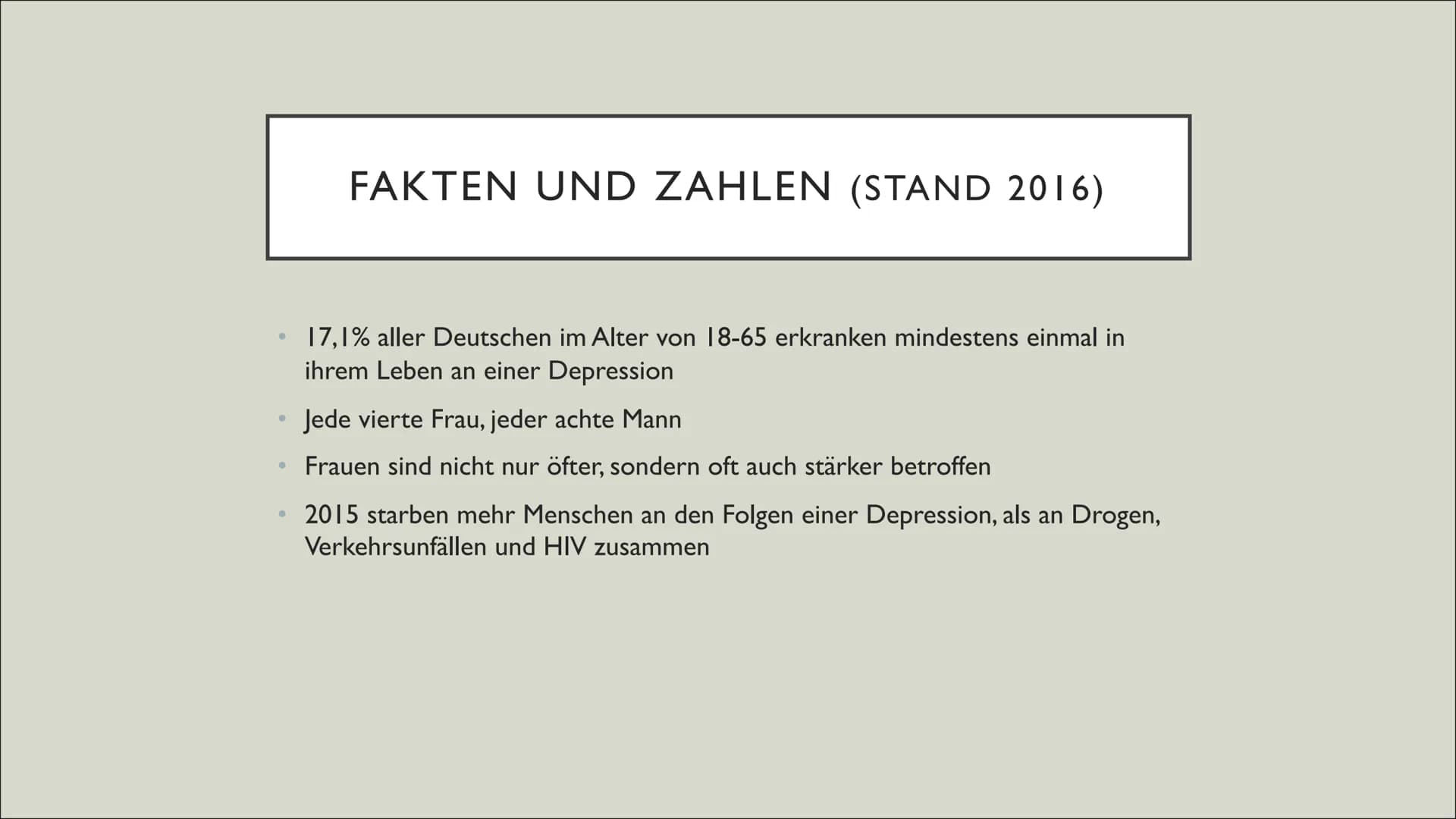 DEPRESSIONEN
Julie Klemm ●
●
●
●
Allgemeines
Fakten und Zahlen
Symptome
Psychosozial
Neurobiologisch
INHALT ●
●
ALLGEMEINES
Nicht zurückführ