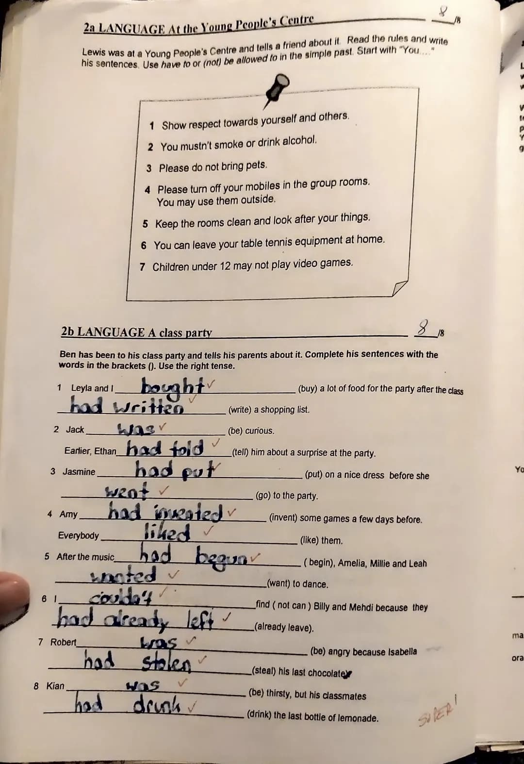 Class Test No. 4 7e Name: Cosima
1 WORDS A busy day in the city
15
Look at the picture. Write down the things / people (numbers 1-9) and the