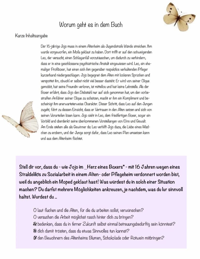 Lesetagebuch
Das Herz eines Boters Boxers
BOS
Von 11.11-22.11 Leo
Jojo
BOS Kurze Inhaltsangabe
Worum geht es in dem Buch
Der 16-jährige Jojo