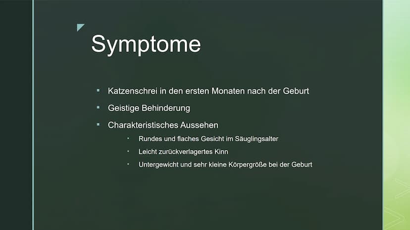 DAS CRI-DU-CHAT-SYNDROM
Folie 1: Das Cri-du-chat-Syndrom, auch Katzenschrei-Syndrom oder p5-minus-
Syndrom genannt, ist eine in Europa zwar 