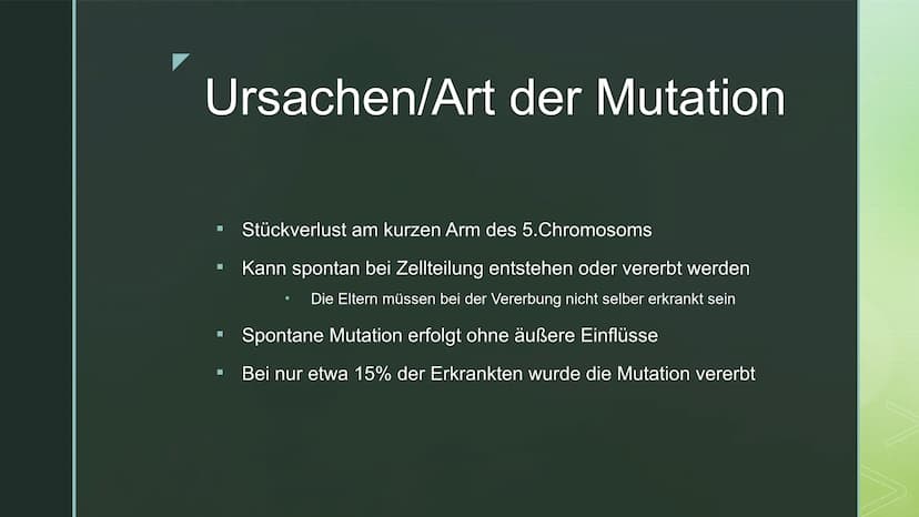 DAS CRI-DU-CHAT-SYNDROM
Folie 1: Das Cri-du-chat-Syndrom, auch Katzenschrei-Syndrom oder p5-minus-
Syndrom genannt, ist eine in Europa zwar 