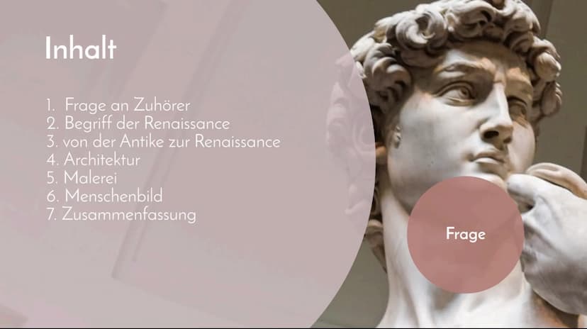 Die Renaissance
Pia Rothenburg
Begriff:
Renaissance
Inhalt
von Antike
Renaissance
zur
Architektur
Malerei
Menschenbild
Zusammenfassung Inhal
