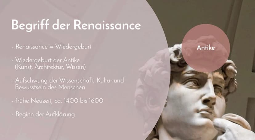 Die Renaissance
Pia Rothenburg
Begriff:
Renaissance
Inhalt
von Antike
Renaissance
zur
Architektur
Malerei
Menschenbild
Zusammenfassung Inhal