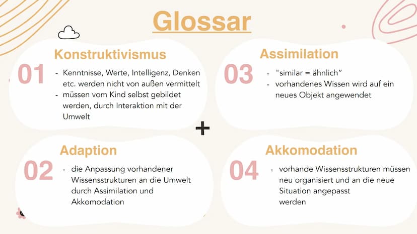 Kognitive
Entwicklung
nach Jean Piaget
+
+ Gliederung
1. Kurze Biografie
2. Glossar
3. Phasen der kognitiven Entwicklung
4. Stufen der kindl