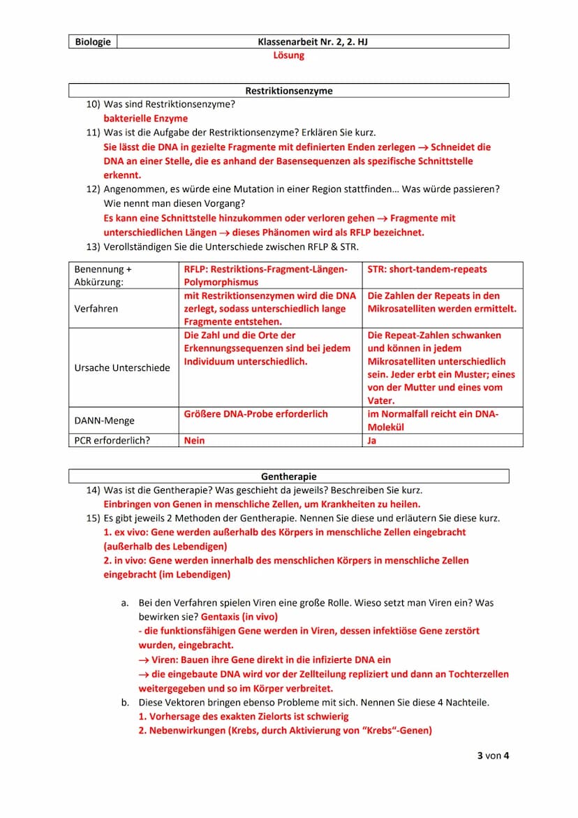 Biologie
1) Nennen Sie den Zweck der PCR.
Vervielfältigung der DNA.
2) Nennen Sie 3 Anwendungen.
●
gefundene DNA am Tatort (Forensik)
,,hera