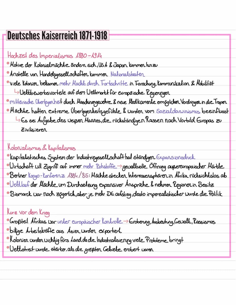 Deutsches Kaiserreich 1871-1918
Imperialismus
Kolonialismus: Eroberung & Ausbeutung eines Landes durch ein anderes
• Im 16 Jholt. begannen E