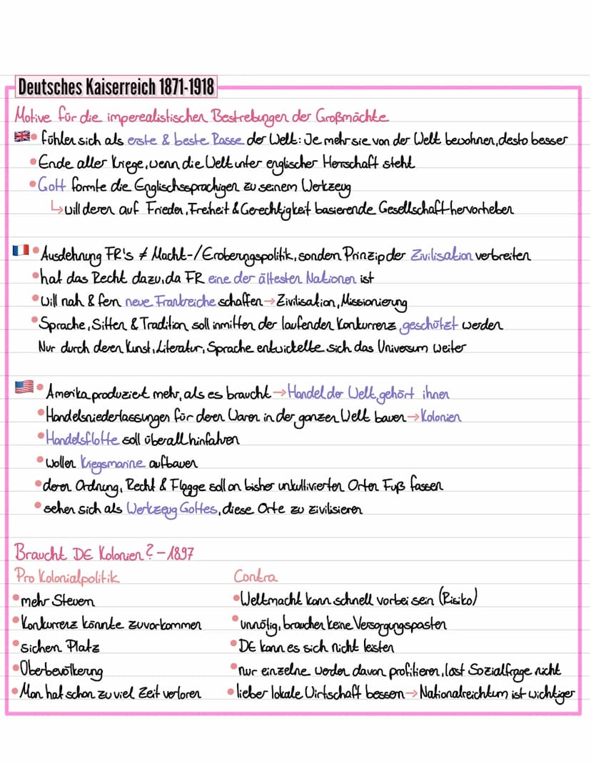 Deutsches Kaiserreich 1871-1918
Imperialismus
Kolonialismus: Eroberung & Ausbeutung eines Landes durch ein anderes
• Im 16 Jholt. begannen E