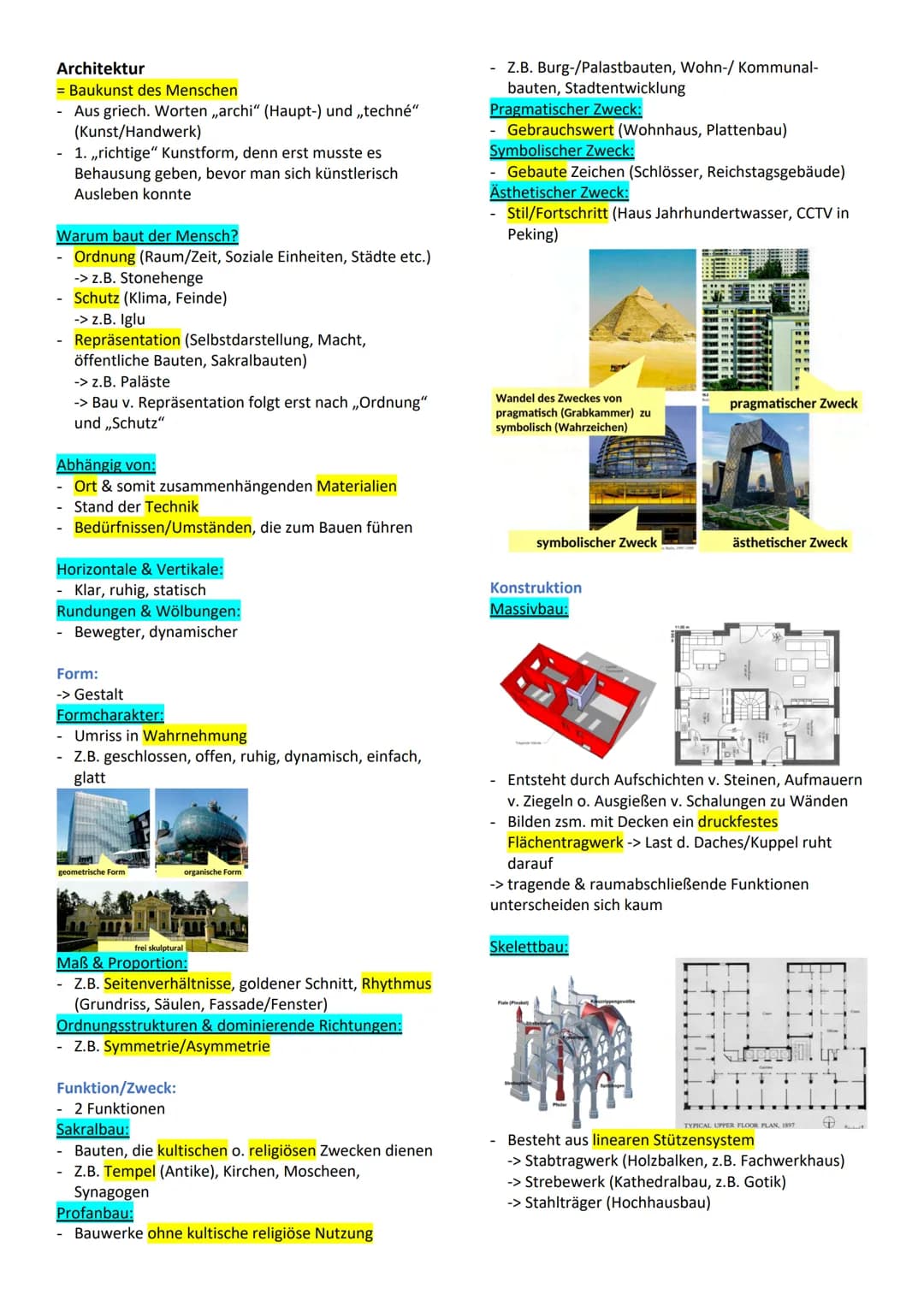 Architektur
= Baukunst des Menschen
Aus griech. Worten ,,archi" (Haupt-) und ,,techné"
(Kunst/Handwerk)
- 1. ,,richtige" Kunstform, denn ers