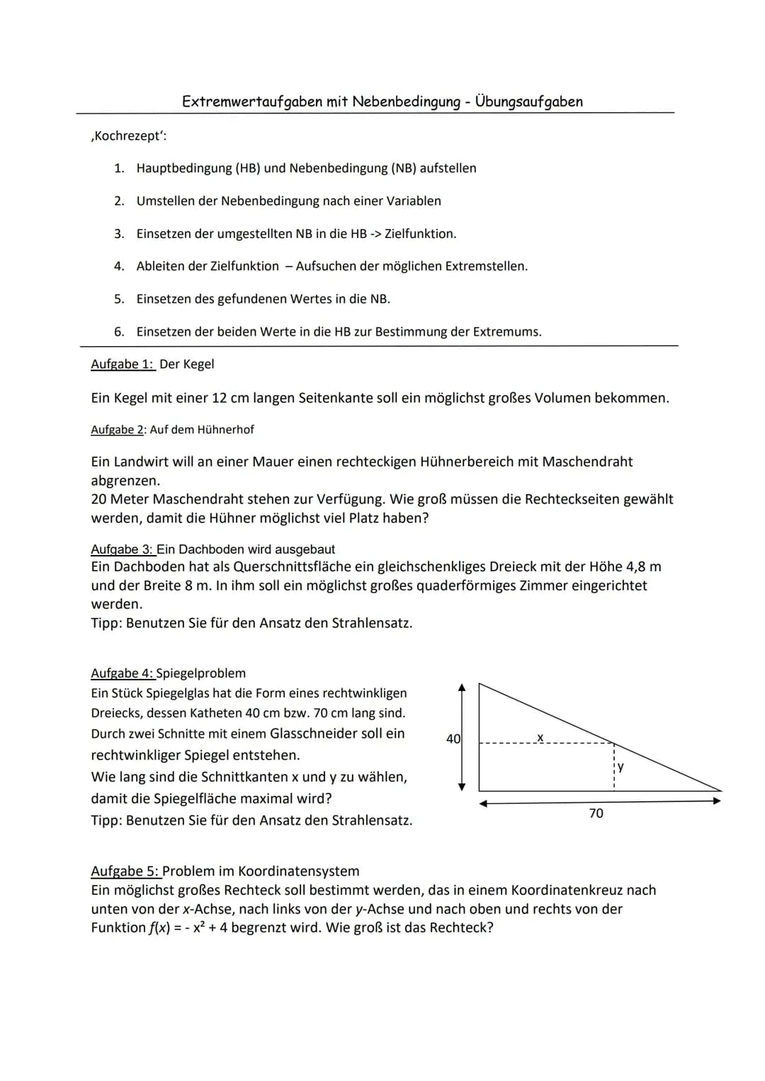 Extremwertaufgaben mit Nebenbedingung