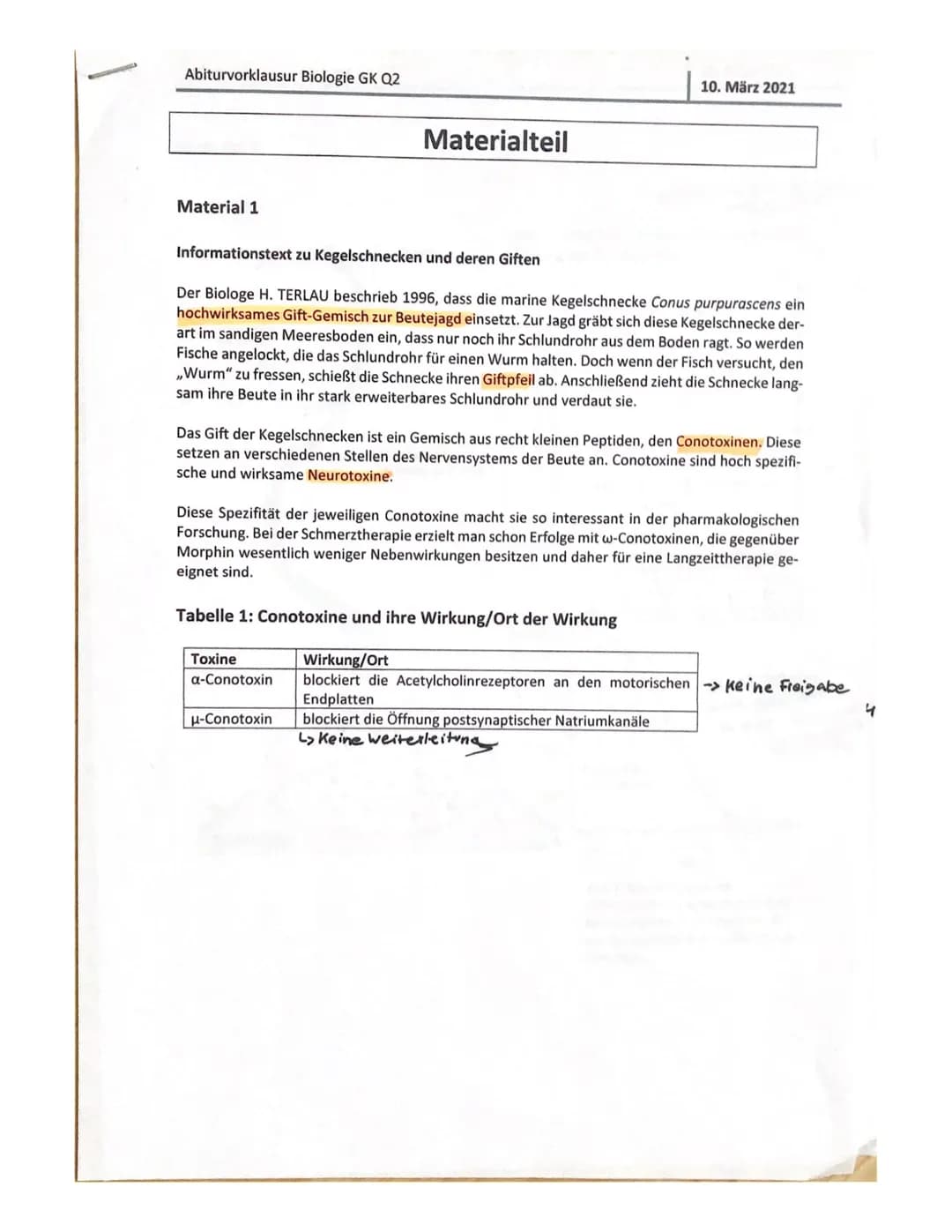 Aufgabe B: Die Jagdgifte der Meeresschnecken
B.1
B.2
B.3
Aufgabenteil
a) Nennen Sie die Phasen und beschreiben Sie die molekularen Vorgänge 