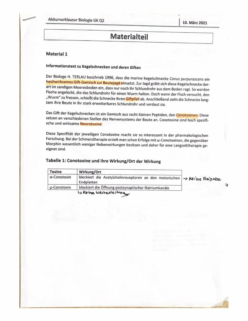 Aufgabe B: Die Jagdgifte der Meeresschnecken
B.1
B.2
B.3
Aufgabenteil
a) Nennen Sie die Phasen und beschreiben Sie die molekularen Vorgänge 