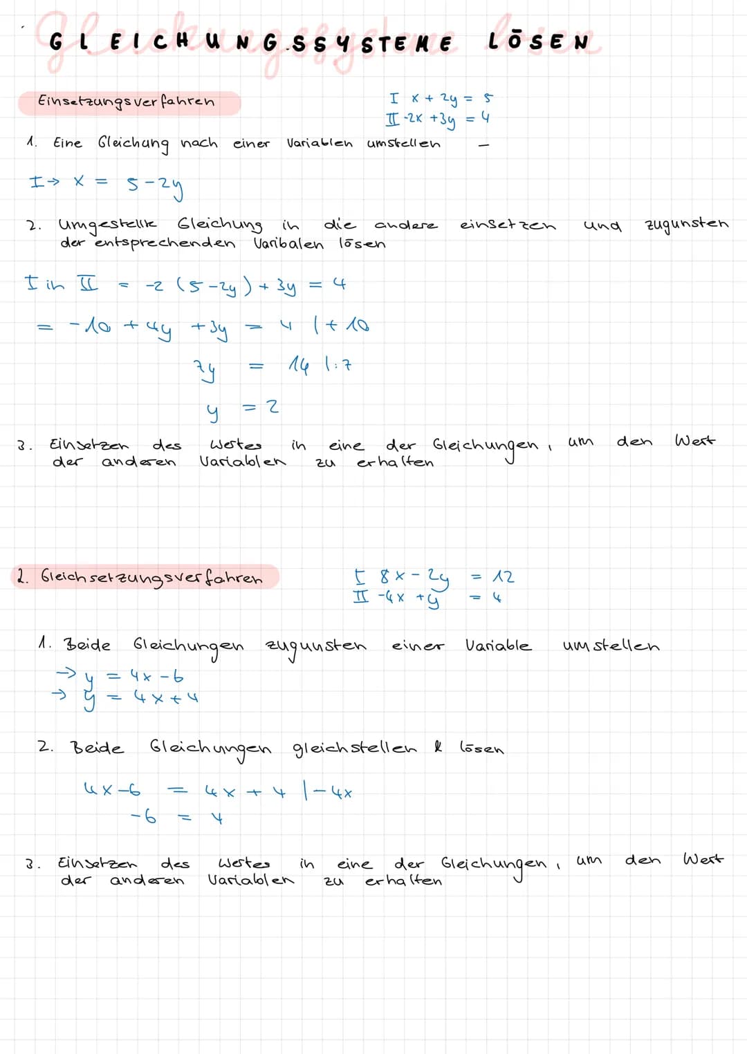2.
ડે .
GLEICHUNGSS
Additionsverfahren
1. Gleichungen umformen
x +2y=
-2x+3y= 4
=> 2x + 4y
I
ㅍ =
= X
I* 2
Eine
→da für
11
I + II
2x + 4y
+ (