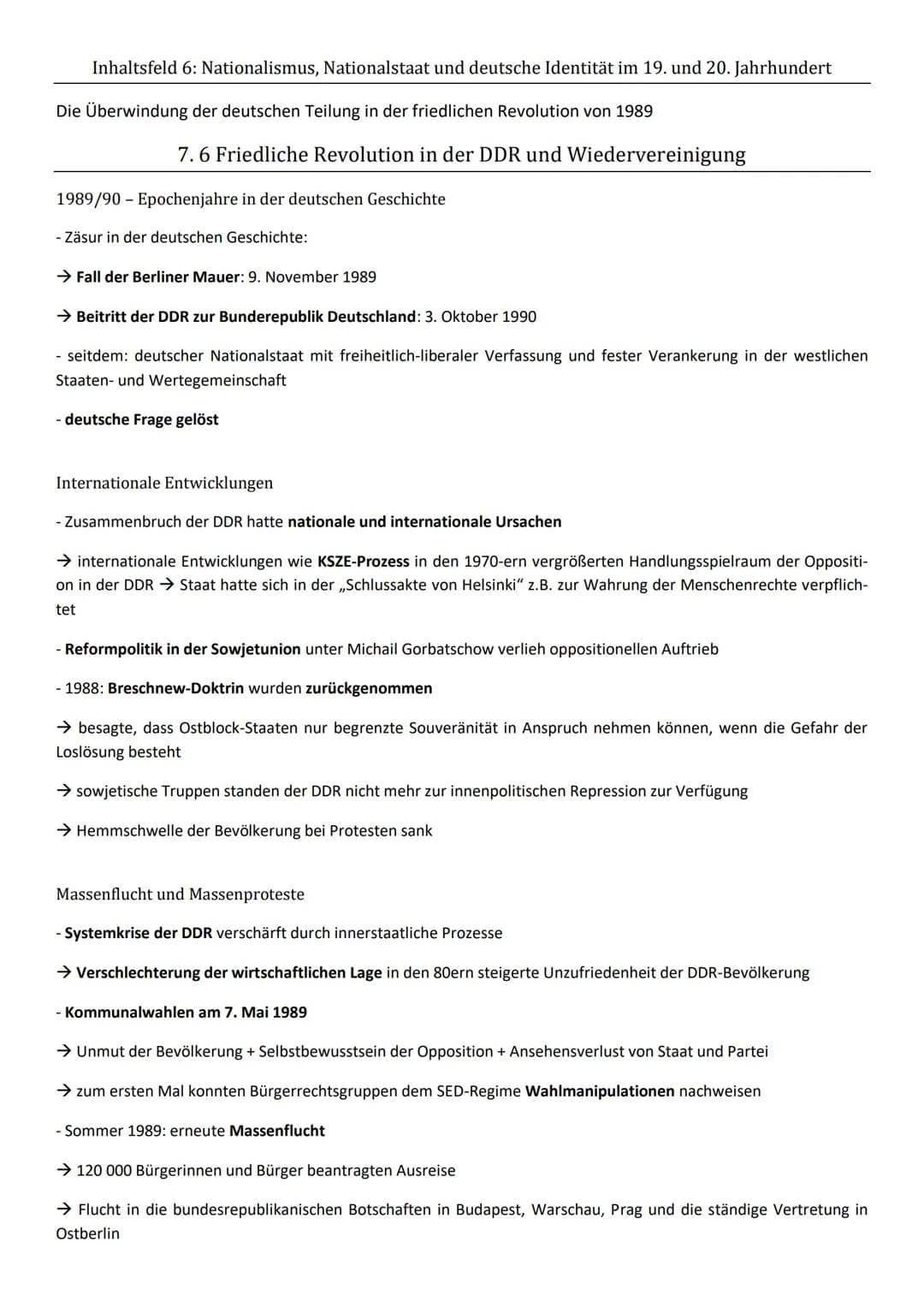 Inhaltsfeld 6: Nationalismus, Nationalstaat und deutsche Identität im 19. und 20. Jahrhundert
Die Überwindung der deutschen Teilung in der f