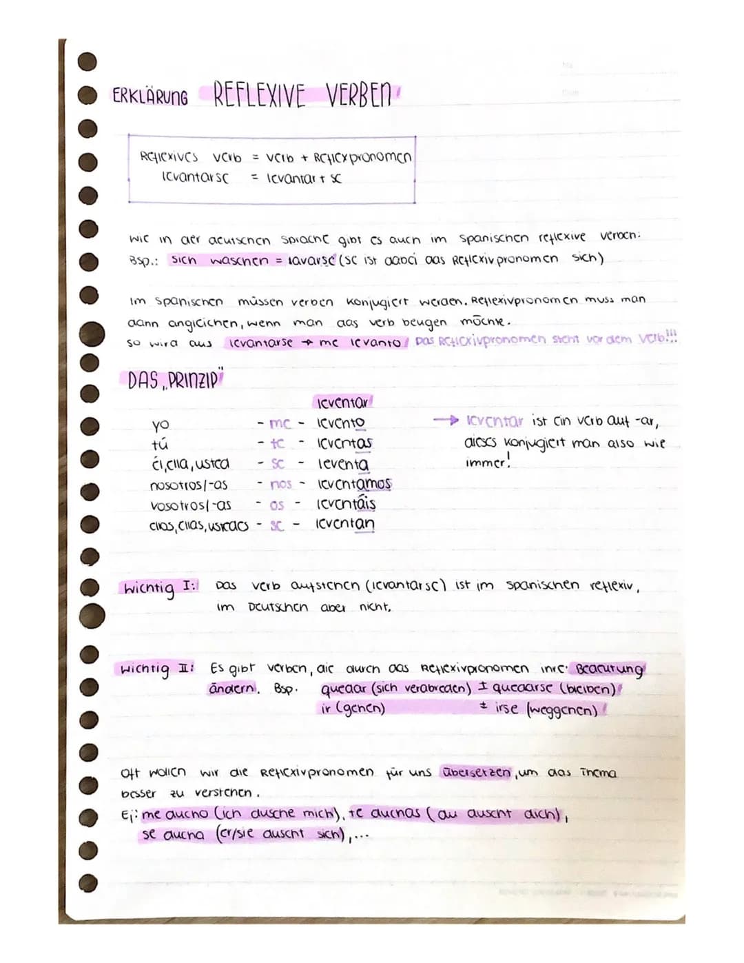ERKLÄRUNG REFLEXIVE VERBEN"
REHICXIVES vcrb = vcrb + RCHICX pronomen
Icvantar SC = levantar + SC
wie in der acutschen Sprache gibt es auch i