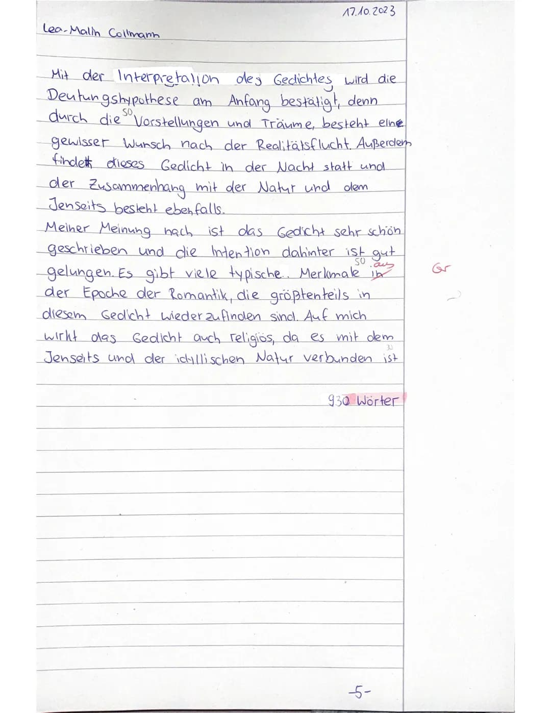 Deutschklausur Q1/ Lyrik der Romantik/
Name:
Datum:
Aufgabe: Verfassen Sie eine Gedichtanalyse/-interpretation.
Nehmen Sie im Schlussteil be