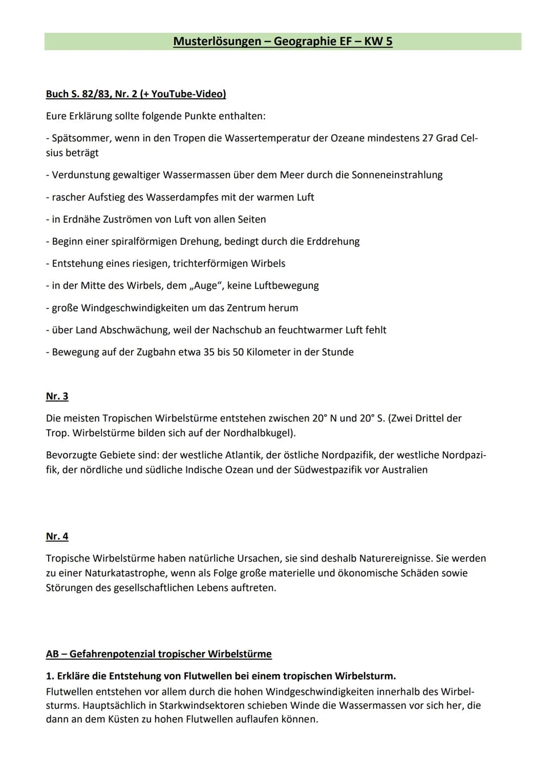 Geographie EF, Müh
Gefährdung von Lebensräumen durch geotektonische und klimaphysikalische Prozesse
Tropische Wirbelstürme - Gefahrenpotenzi