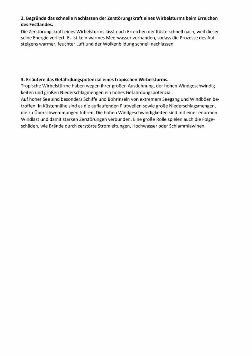 Geographie EF, Müh
Gefährdung von Lebensräumen durch geotektonische und klimaphysikalische Prozesse
Tropische Wirbelstürme - Gefahrenpotenzi