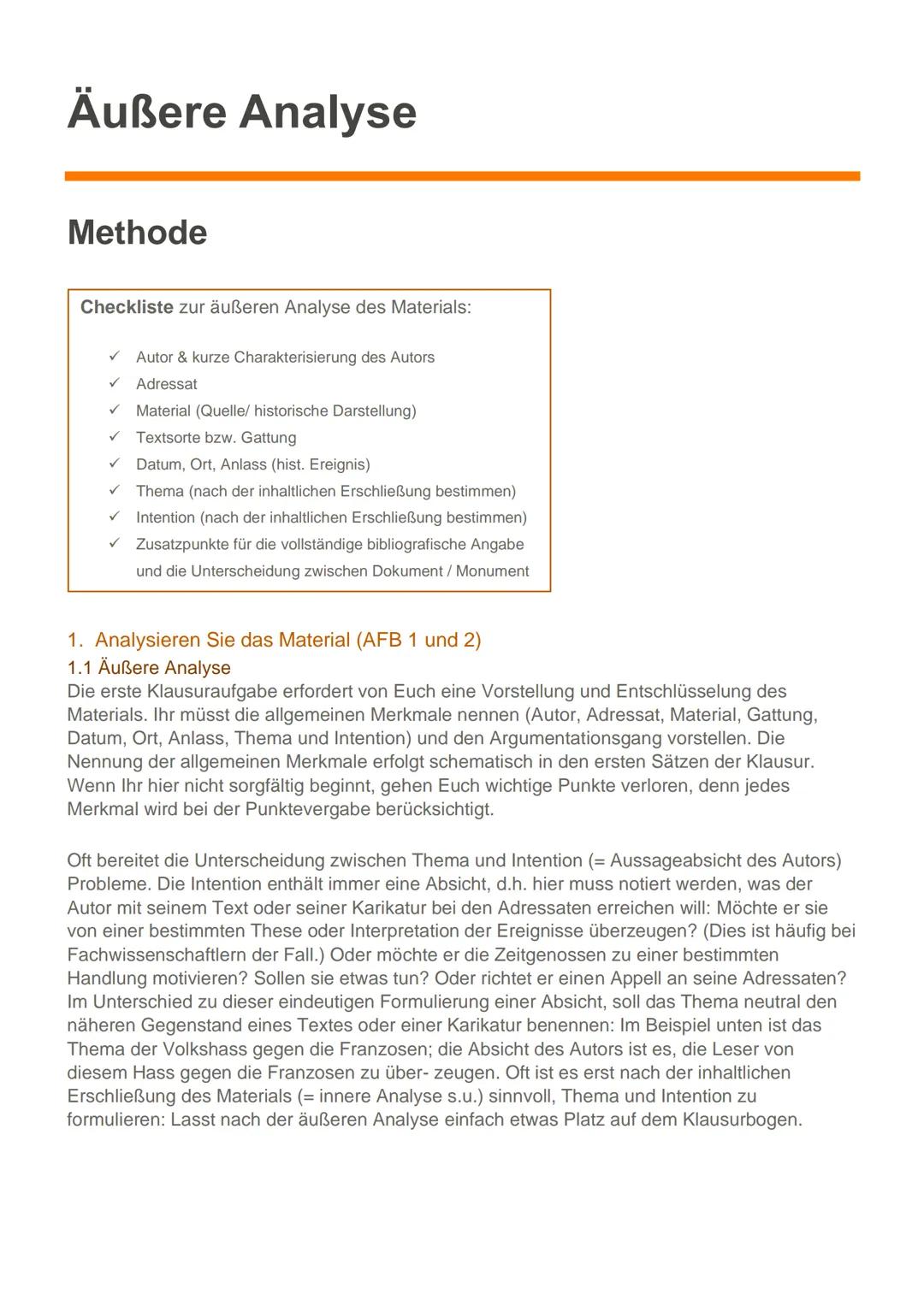 Äußere Analyse
Methode
Checkliste zur äußeren Analyse des Materials:
✓ Autor & kurze Charakterisierung des Autors
✓ Adressat
✓
Material (Que