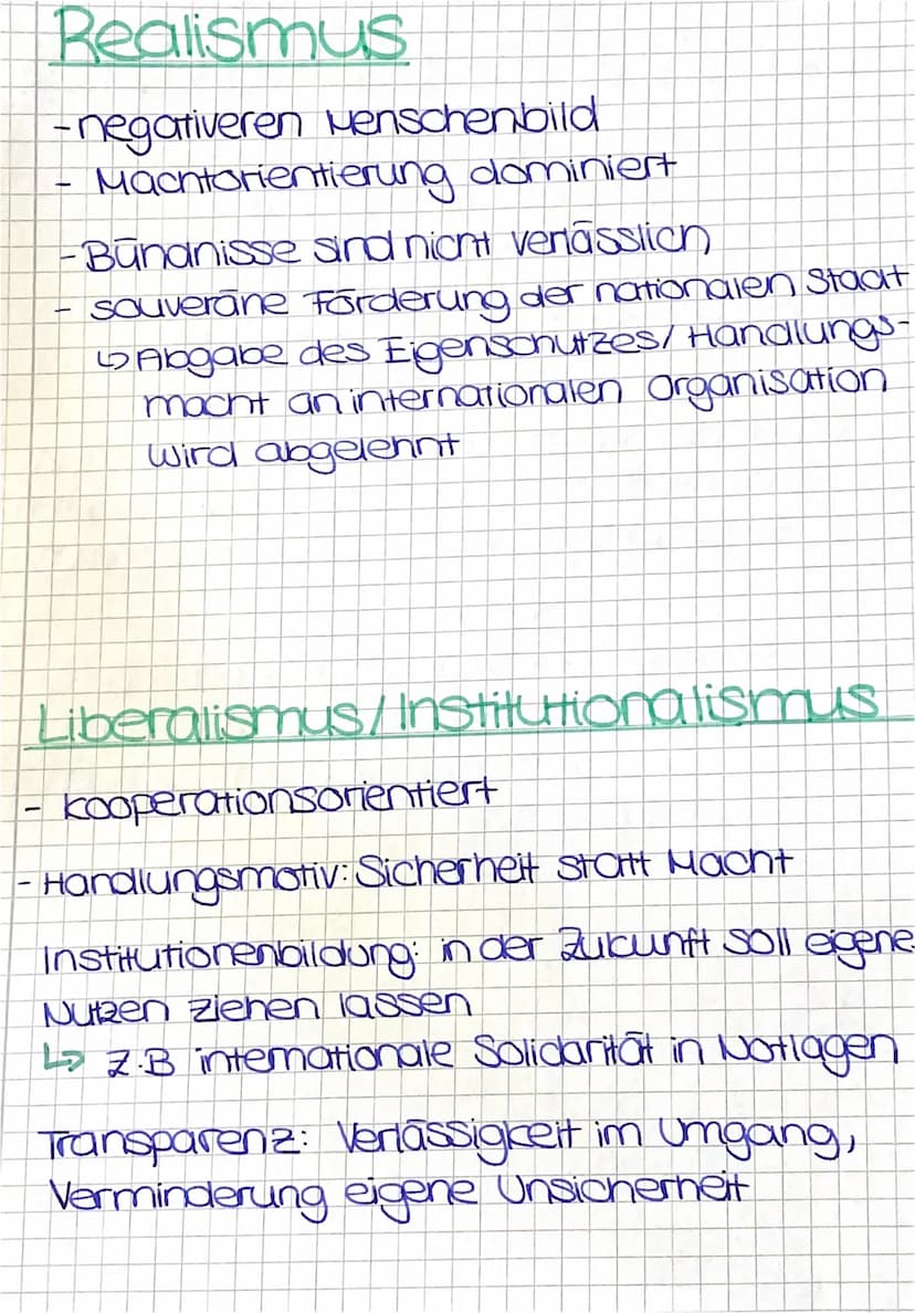 Liberaler Internationalismus
→ khupft an Kants These vom
republikanischen
Staat an
↳ Voraussetzung: Frieden
Idealistische Ziel: Democratisch