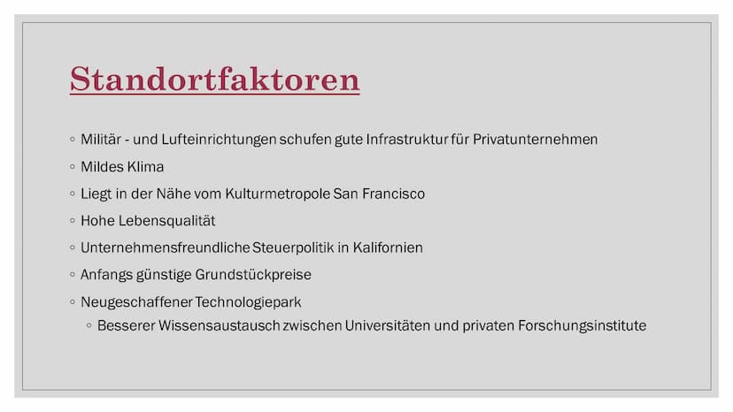 SILICON VALLEY Inhaltsverzeichnis
• Lokalisierung
Topographie
O
• Industriestruktur
• Standortfaktoren
Analyse
• Stärken und Schwächen
• SWO