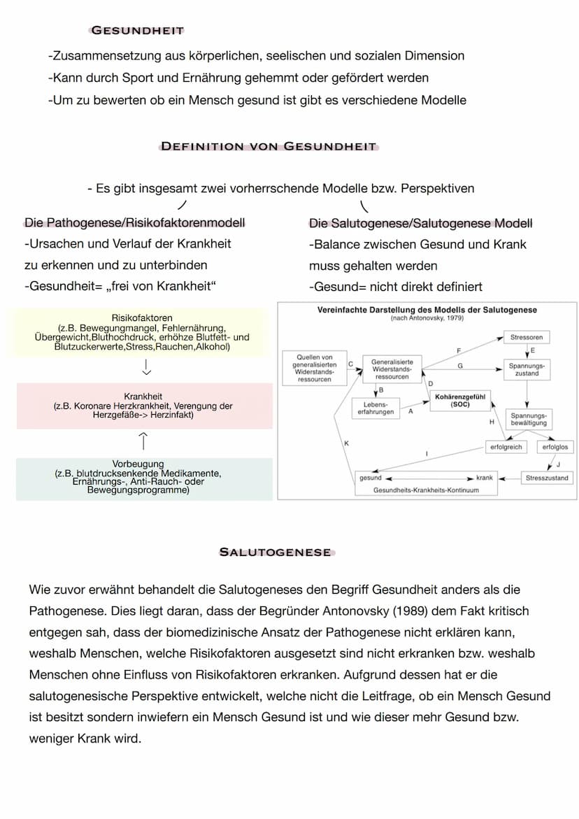 GESUNDHEIT
-Zusammensetzung aus körperlichen, seelischen und sozialen Dimension
-Kann durch Sport und Ernährung gehemmt oder gefördert werde