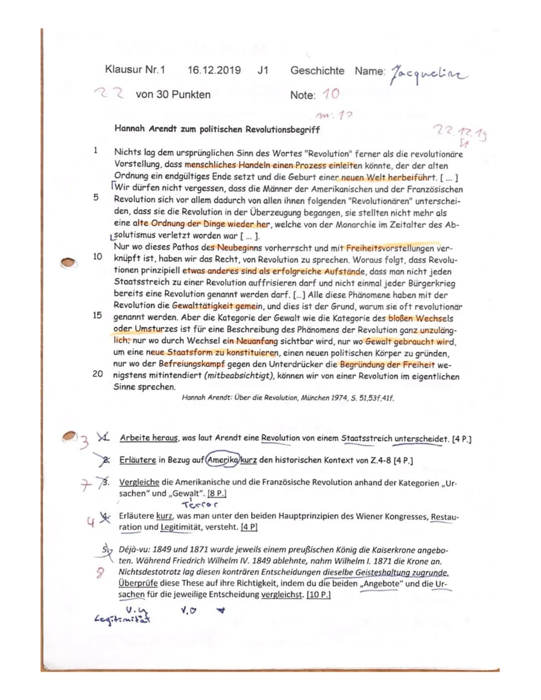 0
Klausur Nr. 1
22 von 30 Punkten
3
1
16.12.2019
22.12.19
Hannah Arendt zum politischen Revolutionsbegriff
Nichts lag dem ursprünglichen Sin