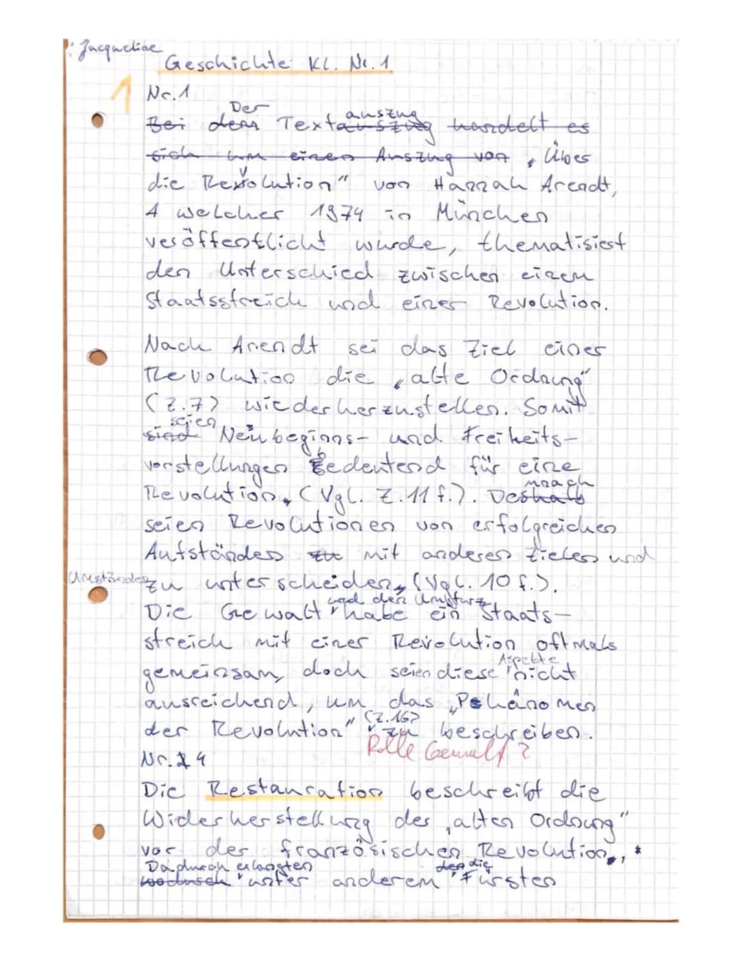 0
Klausur Nr. 1
22 von 30 Punkten
3
1
16.12.2019
22.12.19
Hannah Arendt zum politischen Revolutionsbegriff
Nichts lag dem ursprünglichen Sin