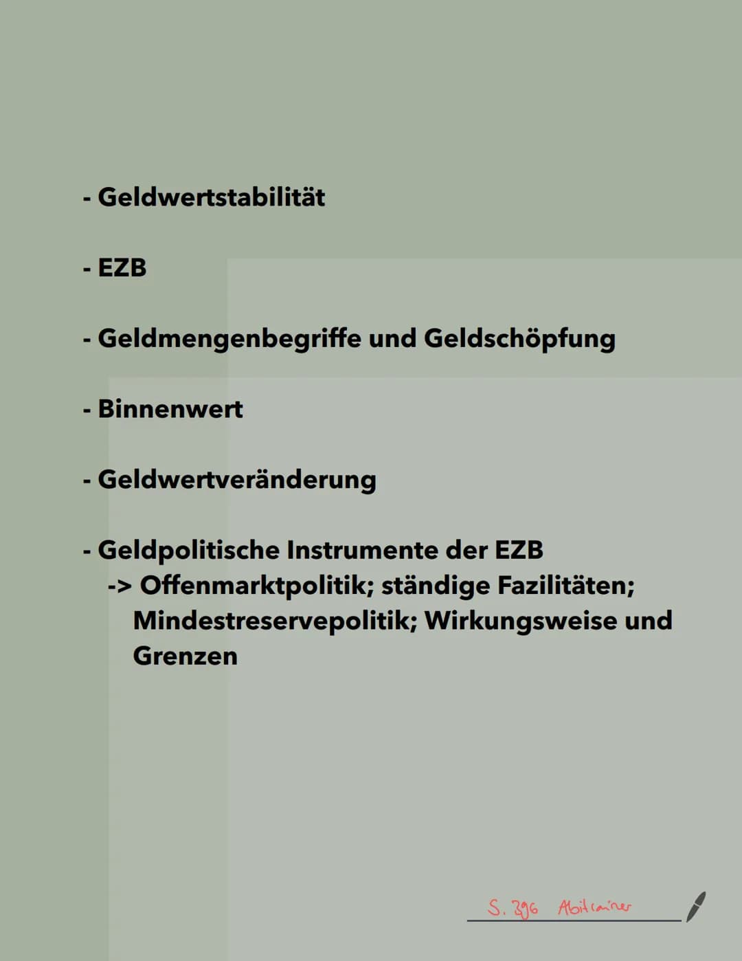 - Geldwertstabilität
- EZB
- Geldmengenbegriffe und Geldschöpfung
- Binnenwert
- Geldwertveränderung
- Geldpolitische Instrumente der EZB
->