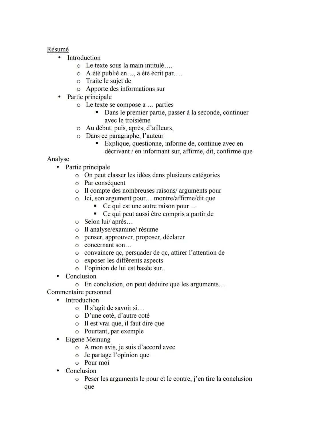 Résumé
Introduction
o
Le texte sous la main intitulé....
o
A été publié en..., a été écrit par....
Traite le sujet de
O
o Apporte des inform