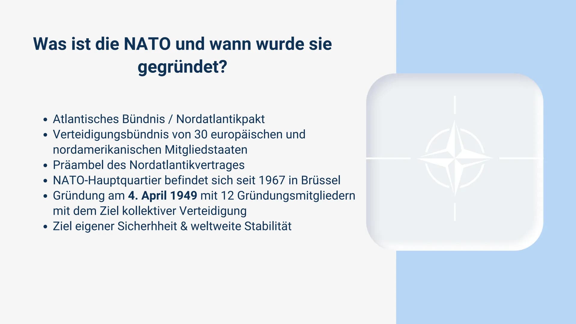 Von Meslina & Maya
Die NATO
North Atlantic Treaty Organization Inhalts-
verzeichnis
Teil 1
Teil 2
Teil 3
Teil 4
Teil 5
Teil 6
Teil 7
Was & W