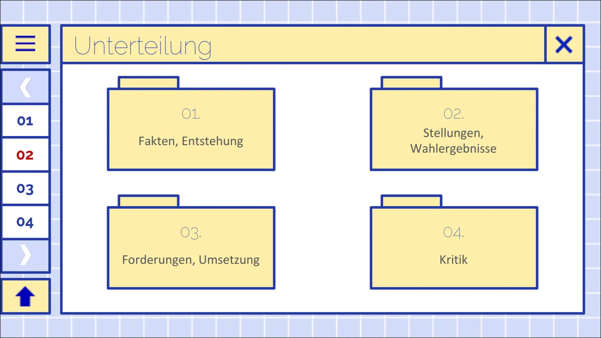 DIE LINKE
Jasmin & Lara
ENTER
X |||
<
01
02
03
04
↑
Themen
●
●
●
●
●
●
●
Fakten und Allgemeines
Entstehung
Politische Stellung
Stellung zum 