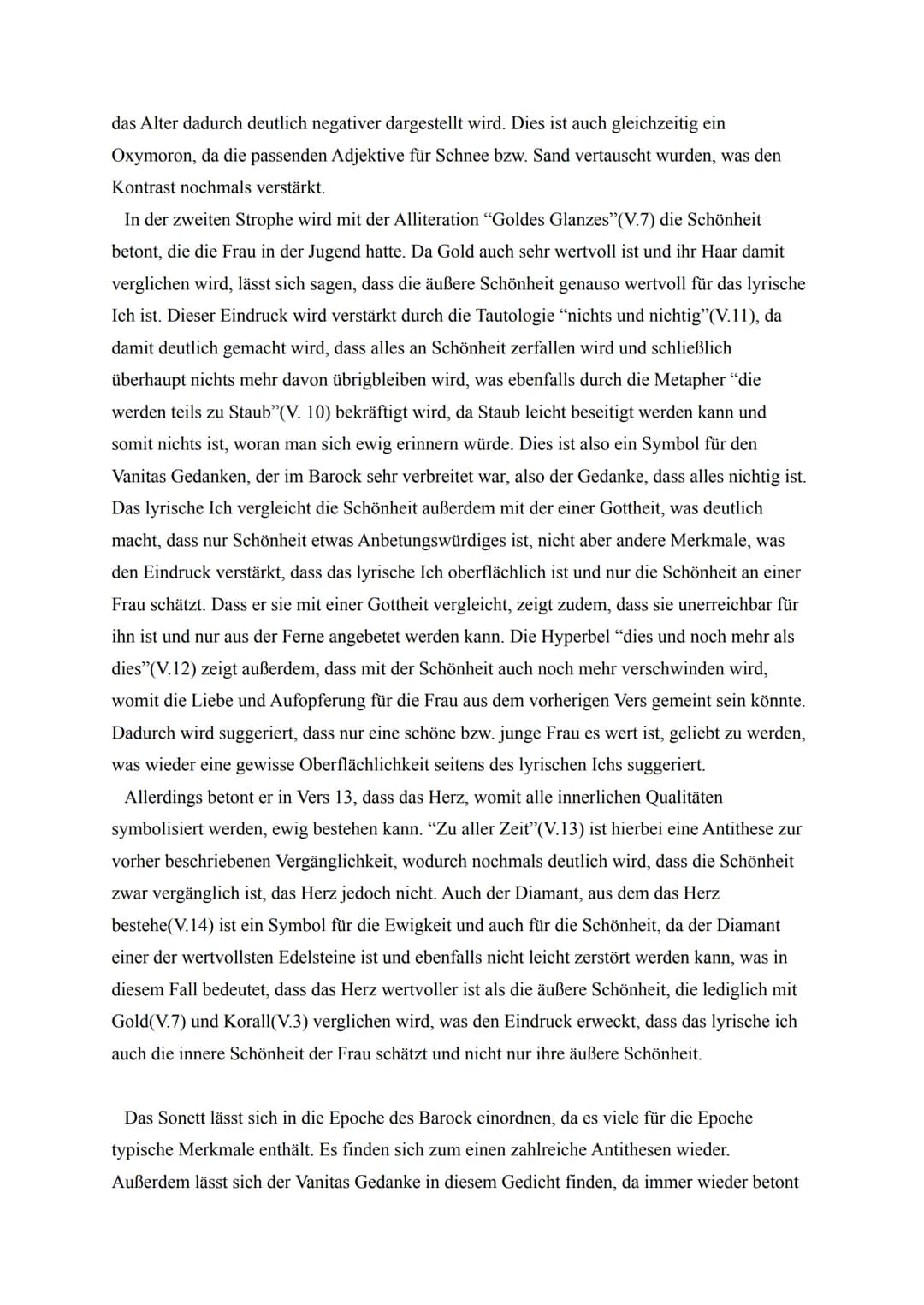 Gedichtinterpretation Klausur
Aufgabe: Analysieren Sie das Gedicht "Vergänglichkeit der Schönheit" von Christian
Hoffmann von Hoffmannswalda