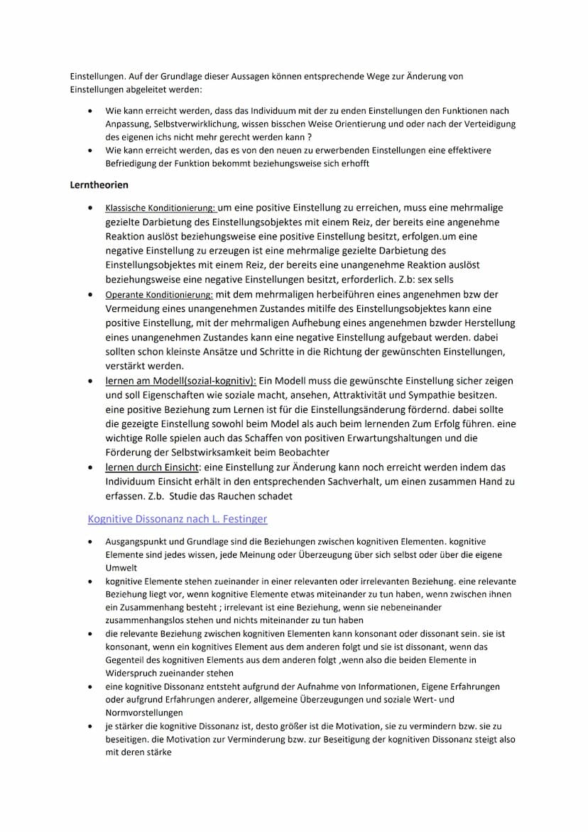 Soziale Einstellungen und Einstellungsänderung
→ relativ beständige Bereitschaften auf bestimmte Objekte kognitiv sowie gefühls- und verhalt