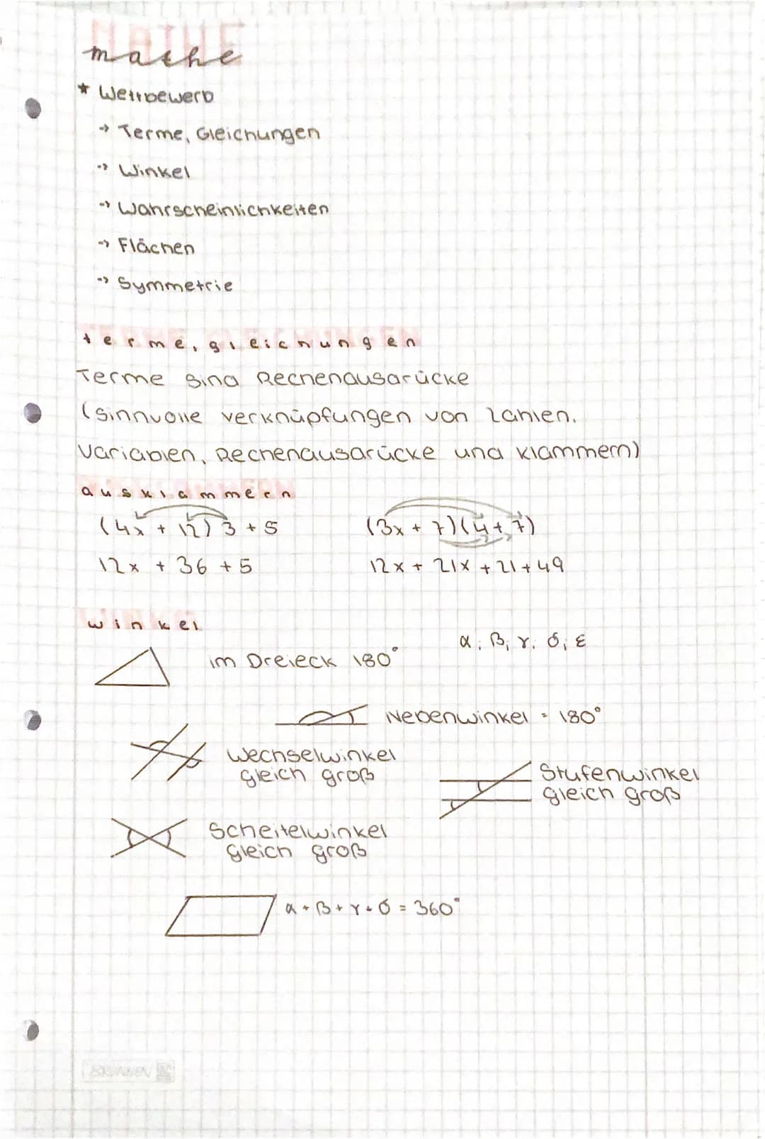 mathe
* Wettbewerb
Terme, Gleichungen
→ Winkel
"Wahrscheinlichkeiten.
->Flächen
Symmetrie
terme, gleichungen
Terme Sina Rechenausarücke
(sin