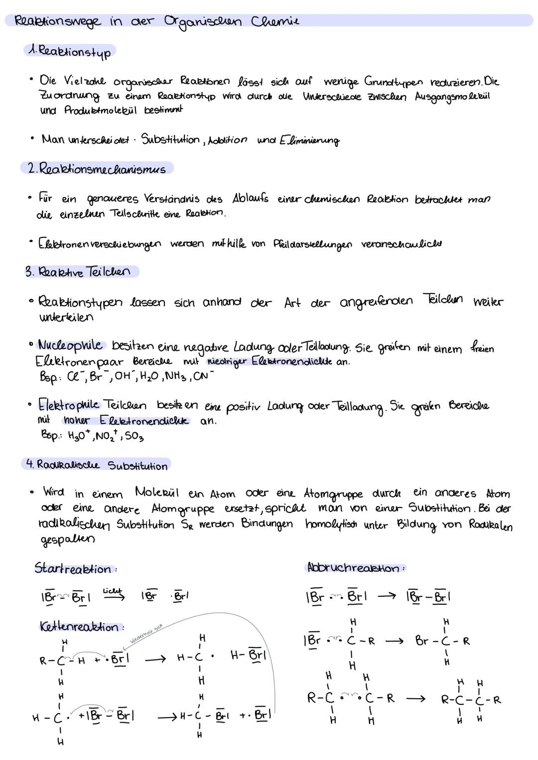 Reaktionswege in der Organischen Chemie
1. Reaktionstyp
• Die Vielzahl organischer Reaktionen lässt sich auf wenige Grundtypen reduzieren. D