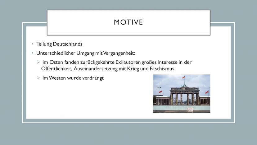 NACHKRIEGSLITERATUR Einstieg ins Thema
• Die Nachkriegsliteratur
Historischer Kontext
• Motive
• Literarische Gattungen
• Stilistische Epoch