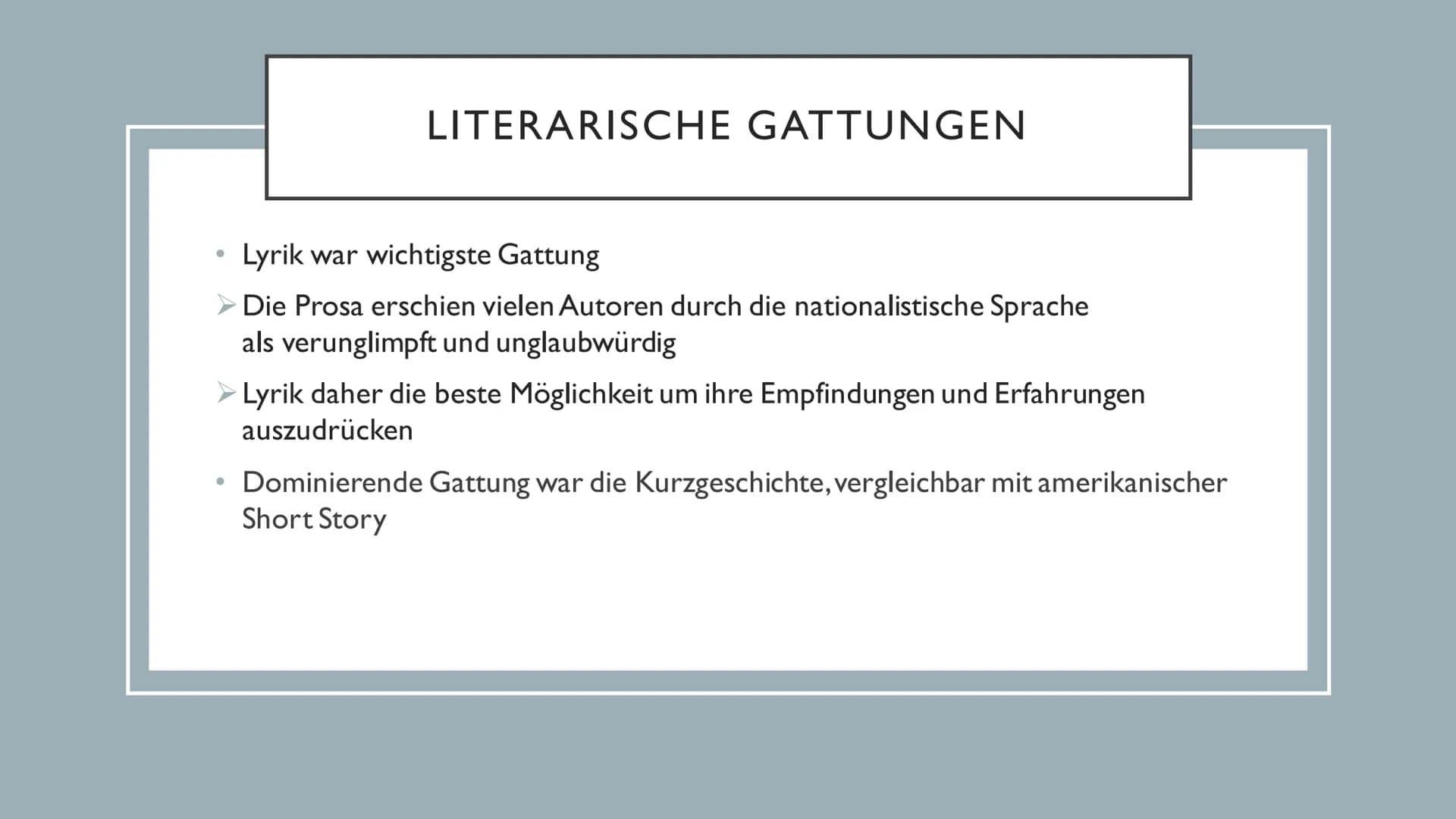 NACHKRIEGSLITERATUR Einstieg ins Thema
• Die Nachkriegsliteratur
Historischer Kontext
• Motive
• Literarische Gattungen
• Stilistische Epoch